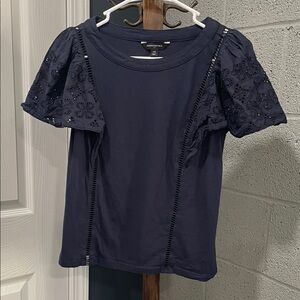 Banana Republic Navy Eyelet Sleeve Blouse